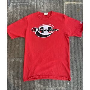 Vintage Champion T Shirt Men's Large Big‎ Graphic Logo Applique Y2K Red